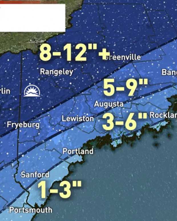 An April Nor'Easter Forecasted to Bring Almost Two Feet of Snow to Sunday River Snowboarder