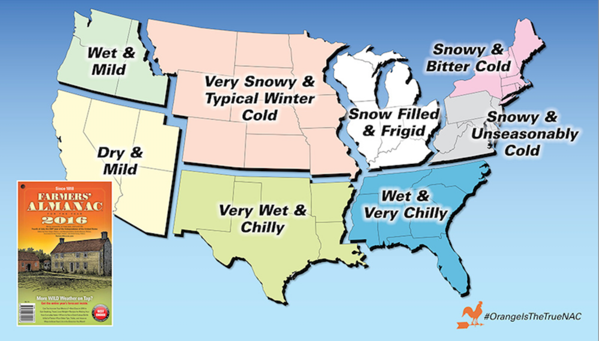 PNW winter weather outlook from Old Farmer's Almanac